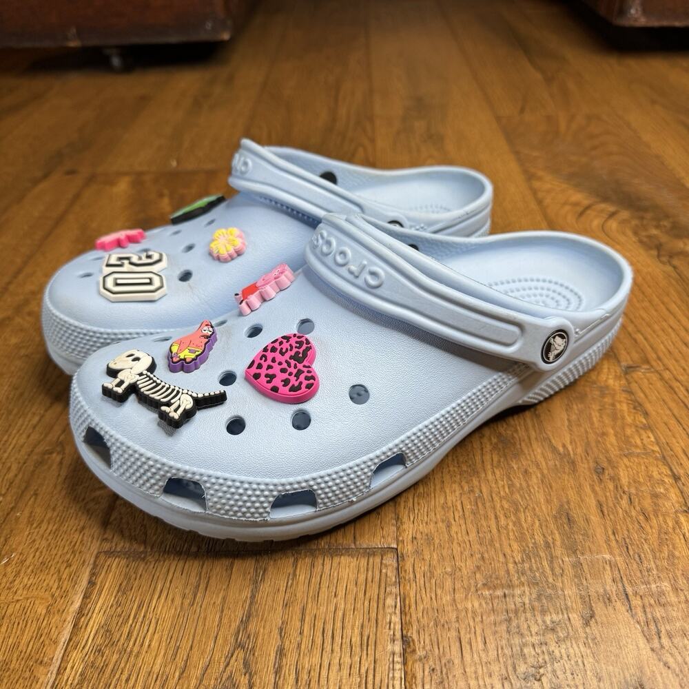 Crocs Classic Light Blue Clog Unisex Slip On Shoe Sandals Womens Sz 10 Jibbitz - Picture 3 of 5